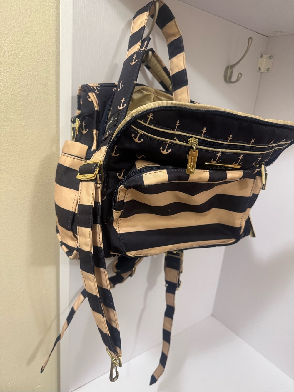 Striped Anchor Backpack - Black and Cream Men Bag